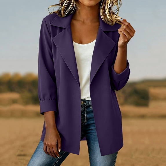 Warop Women's Fall Long Sleeve Windbreaker Coat Solid Color Lapel Jackets with Pocket Loose Fit Work Casual Outerwear