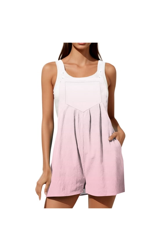 Women's Fashion Loose Casual Adjustable Strapless Jumpsuit, Sleeveless Button-Down Pocket Overalls for Summer and Daily Wear