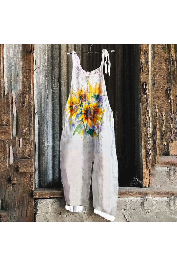 Women's Fashion Printed Loose Adjustable Overalls with Wide Leg and Pockets, Casual Jumpsuit for Daily Wear and Outgoing