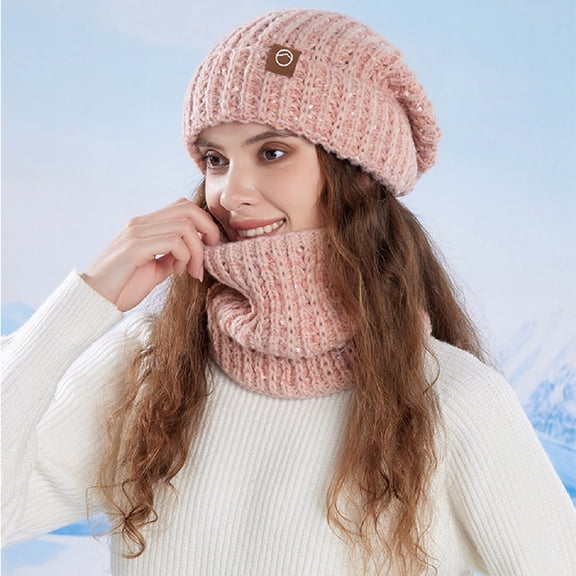 Warop Women's Fleece-Lined Knitted Beanie with Ear Flaps and Scarf Set, Thermal Insulated Warm Hat and Neck Warmer for Winter Sports, Outdoor Activities and Daily Use