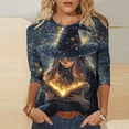 thumbnail image 1 of Warop Women's Halloween Fashion Printed 3/4 Sleeve Tops Casual Tunic Round Neck Blouse Loose Fit Pullover T Shirts, 1 of 5