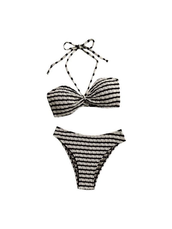 Women's Halter Bikini Set, Striped Print 2-Piece Swimsuit, Quick-Dry Beachwear for Pool and Vacation