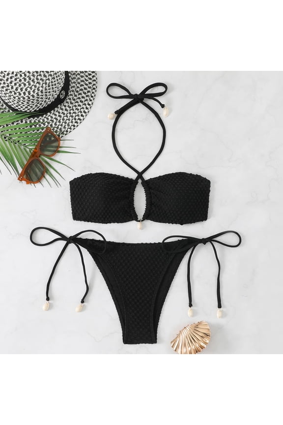 Women's High Waist Drawstring Adjustable Push Up Bikini Set for Beach Swimming and Vacation