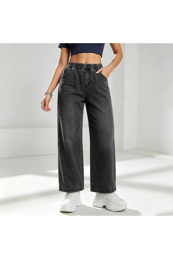 Women's High-Waisted Straight-Leg Wide-Leg Jeans Pants, Versatile Staple Denim Trousers for Spring and Fall , Casual and Chic for Daily Wear and Outgoing