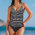 thumbnail image 1 of Warop Women's High Waisted V-Neck Printed Bikini, Ruched Tummy Control with Adjustable Halter Neck for Vacation, 1 of 9