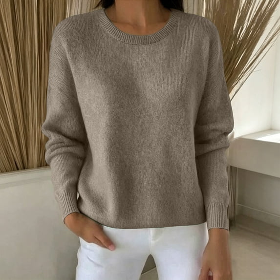 Warop Women's Long Sleeve Crewneck Knit Pullover Tops Fall Winter Straight Lightweight Sweater for Layering Piece in Winter