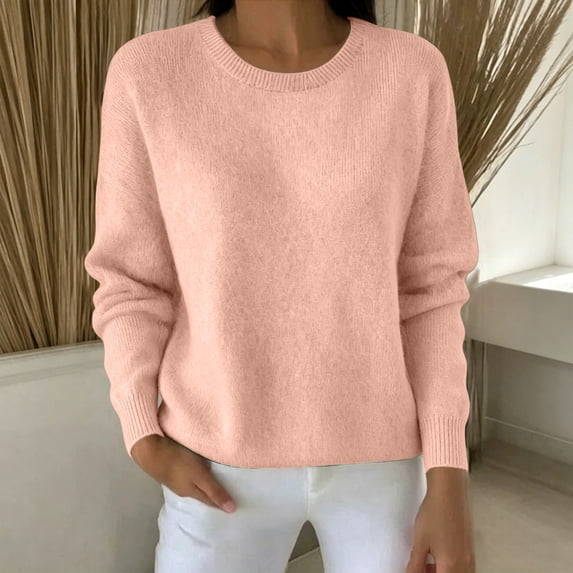 Warop Women's Long Sleeve Crewneck Knit Pullover Tops Fall Winter Straight Lightweight Sweater for Layering Piece in Winter