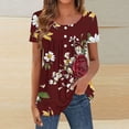 thumbnail image 1 of Warop Women's Loose Fit Blouse with Ruffle Detail and Irregular Print, Short Sleeve Round Neck, Adjustable Button Closure for Casual Daily Wear, 1 of 6