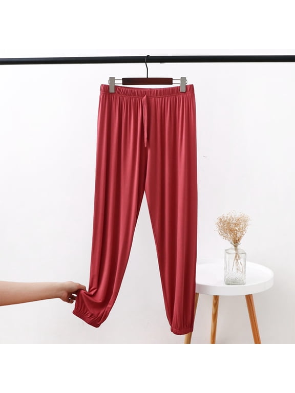 Women's Lounge Pants, Solid Color with Drawstring Cuffed Ankle, Loose Fit All-Season for Home, Lounge, and Relaxation
