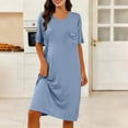 thumbnail image 1 of Warop Women's Modal Lounge Dress, Solid Color Round Neck with Pockets, Side Tie Waist for Home and Sleepwear, 1 of 8