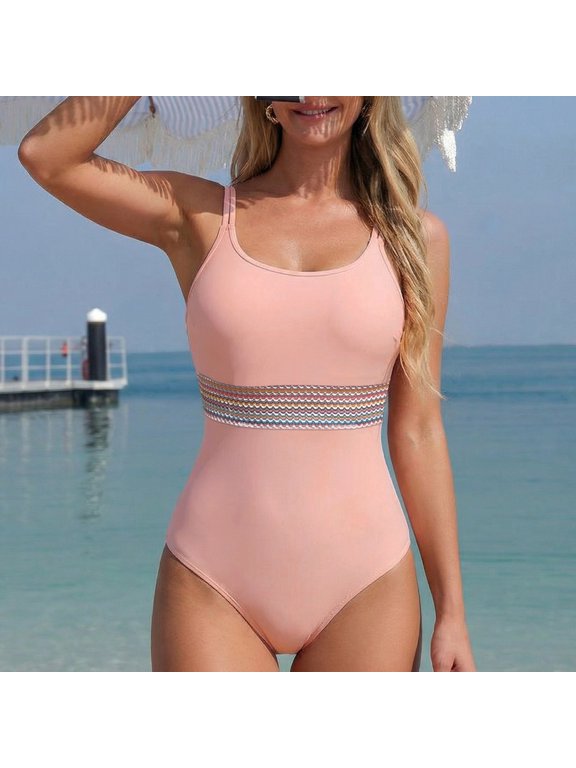 Women's One-Piece Swimsuit, Solid Color with Adjustable Straps, Bikini Style for Beach and Vacation