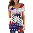 thumbnail image 1 of Warop Women's Patriotic V-Neck Button-Up Shirt, Slimming Short Sleeve Blouse for Independence Day and Casual Wear, 1 of 5