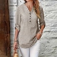 thumbnail image 1 of Warop Women's Plaid Elegant V Neck 3/4 Sleeve Button Down Blouse Shirt with Sleeve Tab for Office Work Daily Wear, 1 of 9
