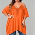 thumbnail image 1 of Warop Women's Plus Size Cold Shoulder Tops Solid Lace Ruffle V Neck T-Shirt Spaghetti Strap Blouse, 1 of 5