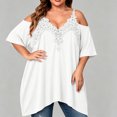 thumbnail image 1 of Warop Women's Plus Size Cold Shoulder Tops Solid Lace Ruffle V Neck T-Shirt Spaghetti Strap Blouse, 1 of 5