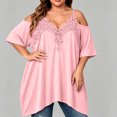 thumbnail image 1 of Warop Women's Plus Size Cold Shoulder Tops Solid Lace Ruffle V Neck T-Shirt Spaghetti Strap Blouse, 1 of 5