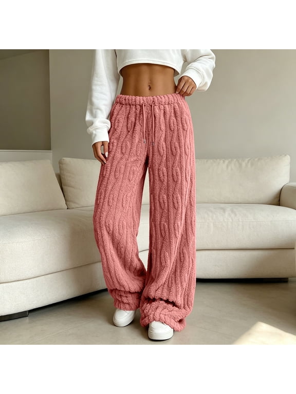 Women's Plush Joggers Pants Pajamas Drawstring Loose Fit Fashion Sleepwear Loungewear for Sleeping, Daily Wear, Home Lounging, Casual Walking