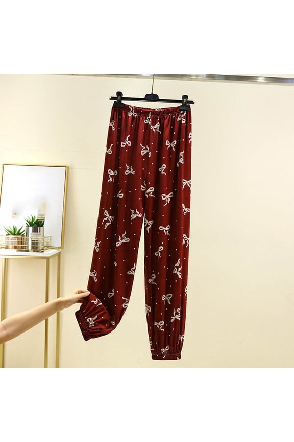 Women's Printed Retro Pajama Pants with Elastic Waist, Loose Slimming Cuffed Ankle for Sleep, Lounge and Daily Wear