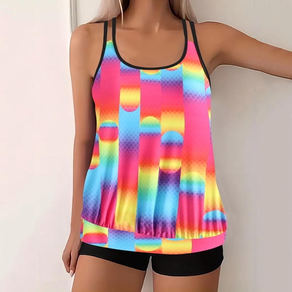 Warop Women's Printed Tankini Swimsuit Set with Wide Straps for Beach and Vacation