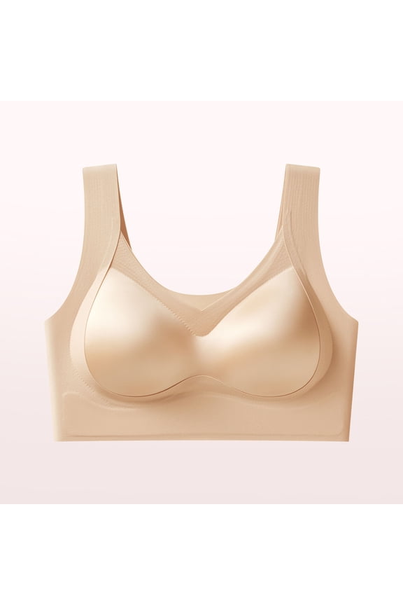 Women's Push-Up Bra, Seamless Satin with Wide Straps and 4-Row Back Hooks, Wire-Free Breathable for Everyday Wear