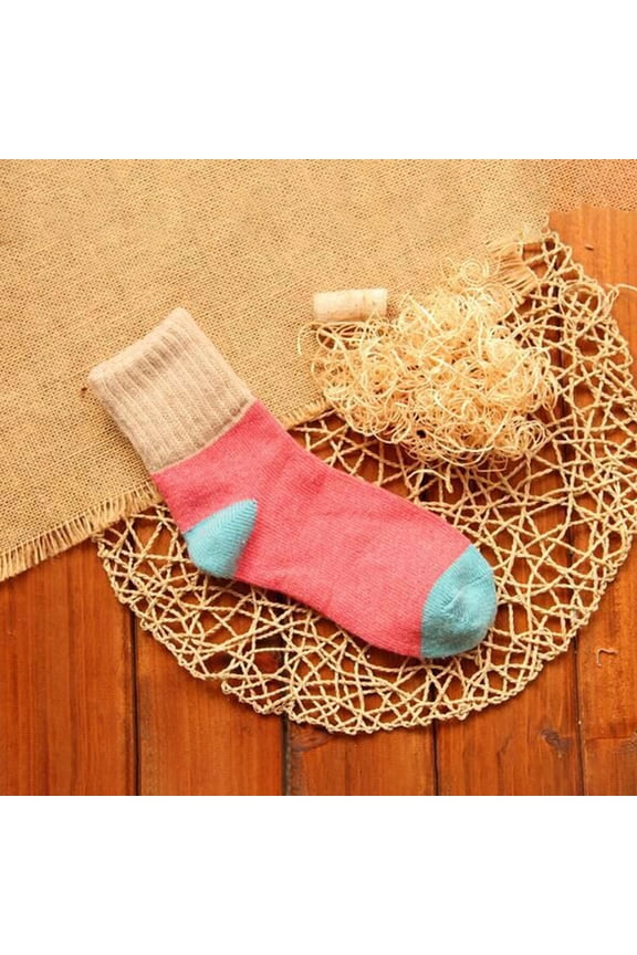 Women's Rabbit Wool Blend Socks, Thermal Insulated Mid-Crew Socks with Color Block , Warm Winter Thermal Socks for Cold Weather and Outdoor Activities