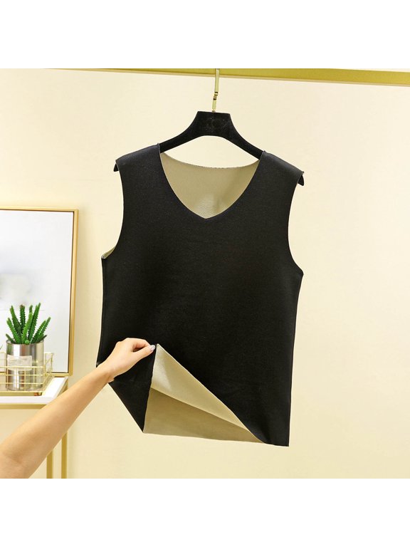 Women's Seamless V-Neck Thermal Camisole, Solid Color Base Layer Top for Warmth, Daily Wear and Layering in Winter