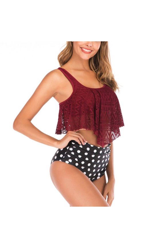 Women's Sexy Backless Bikini Swimsuit with Wave Pattern, Two Piece Set for Beach and Pool Swimming