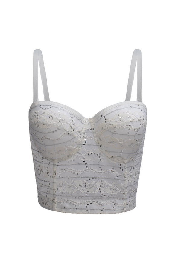 Women's Sexy Underwire Bustier Camisole, Solid Color with Lace Detail and Padded Cups, for Daily Wear and Outerwear
