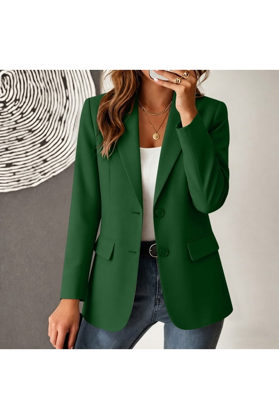 Women's Single-Breasted Blazer Jacket Notch Lapel Long Sleeve with Pockets Office Outwear for Work Daily