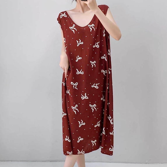 Warop Women's Sleeping Dress, Casual Fashion Solid Color Loose Fit, Round Neck Long Sleeveless, for Lounge and Home Wear