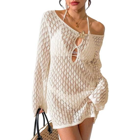 Warop Women's Slim Long Sleeve Beach Cover-Up Dress, for Swimming and Vacation