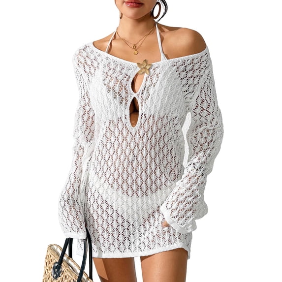Warop Women's Slim Long Sleeve Beach Cover-Up Dress, for Swimming and Vacation