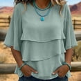 thumbnail image 1 of Warop Women's Solid Bohemian Tiered Chiffon Blouse Mid Sleeve Flowy Shirt Loose Casual Top for Vacation Daily Outing, 1 of 7