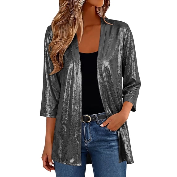 Warop Women's Solid Color 3/4 Sleeve Cardigan Top Casual Lightweight Outwear Shirt