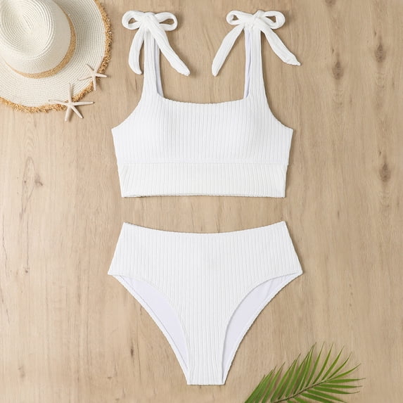 Warop Women's Solid Color Bikini Set,Adjustable Suspender Backless Swimwear for Holiday