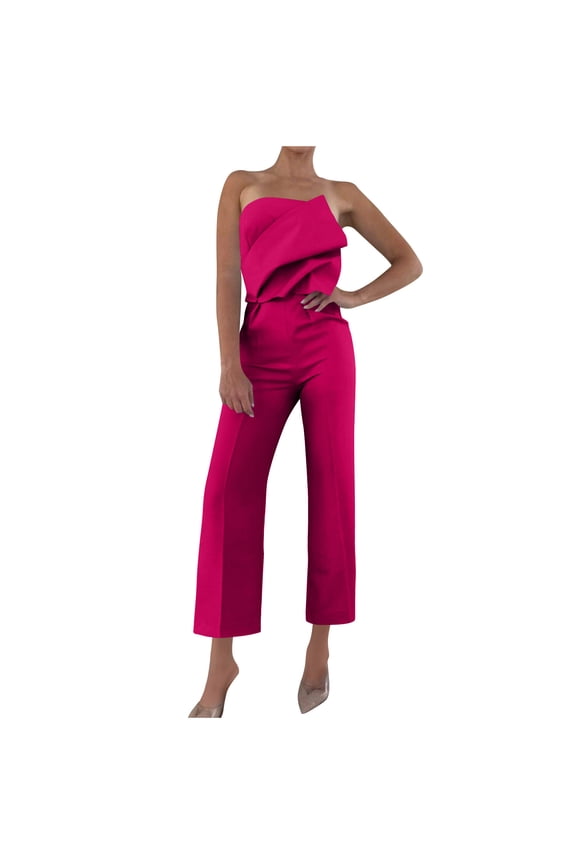 Women's Solid Color Jumpsuit, Tight-Fitting Wrap Top with Backless and High-Waist Wide Leg Pants, Chic One-Piece Outfit for Evening Parties and Fashion Events