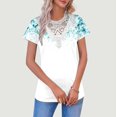 thumbnail image 1 of Warop Women's Solid Color Lace Pullover Short Sleeve Top with V-Neck or Round Neck for Casual Daily Wear, 1 of 5