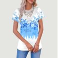 thumbnail image 1 of Warop Women's Solid Color Lace V-Neck Pullover Top, Short Sleeve Casual Blouse for Daily Wear and Office, 1 of 5
