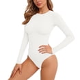 thumbnail image 1 of Warop Women's Solid Color Long Sleeve Bodysuit, Form-Fitting Thong Style with Milk Silk Fabric, Stretchy and Comfortable for All-Day Wear, Perfect for Underwear, Layering, and Daily Use, 1 of 6