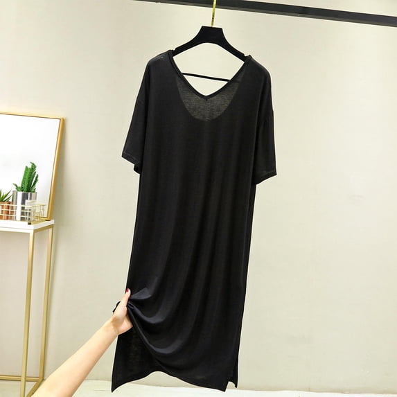 Warop Women's Solid Color Modal V-Neck Long Sleeve Nightgown for Home and Sleep
