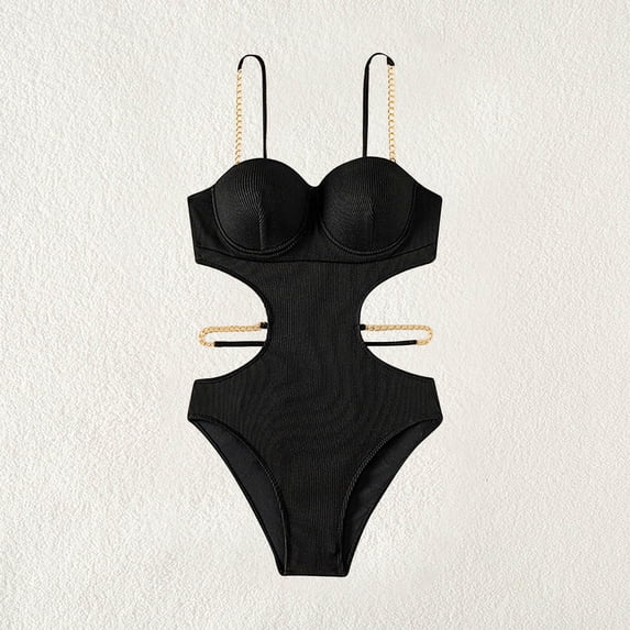 Warop Women's Solid Color One-Piece Swimsuit with Padded Bra, Wire-Free Bikini Swimsuit for Beach Vacation and Summer Swimming
