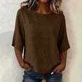 thumbnail image 1 of Warop Women's Solid Cotton Linen Feel Crew Neck 3/4 Sleeve Top Lightweight Casual Loose Blouse Pullover for Daily, 1 of 5