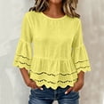 thumbnail image 1 of Warop Women's Spring Summer Solid Crew Neck Short Sleeve Cotton Linen Top Lightweight Blouse for Daily Vacation, 1 of 8