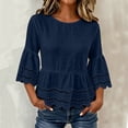 thumbnail image 1 of Warop Women's Spring Summer Solid Crew Neck Short Sleeve Cotton Linen Top Lightweight Blouse for Daily Vacation, 1 of 8
