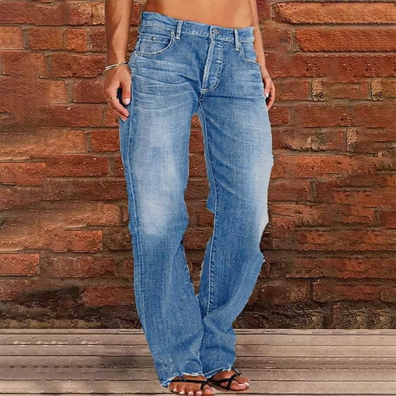 Warop Women's Straight Leg Jeans, Lightweight with Side Pockets, Denim Casual Pants for Summer and Everyday Wear