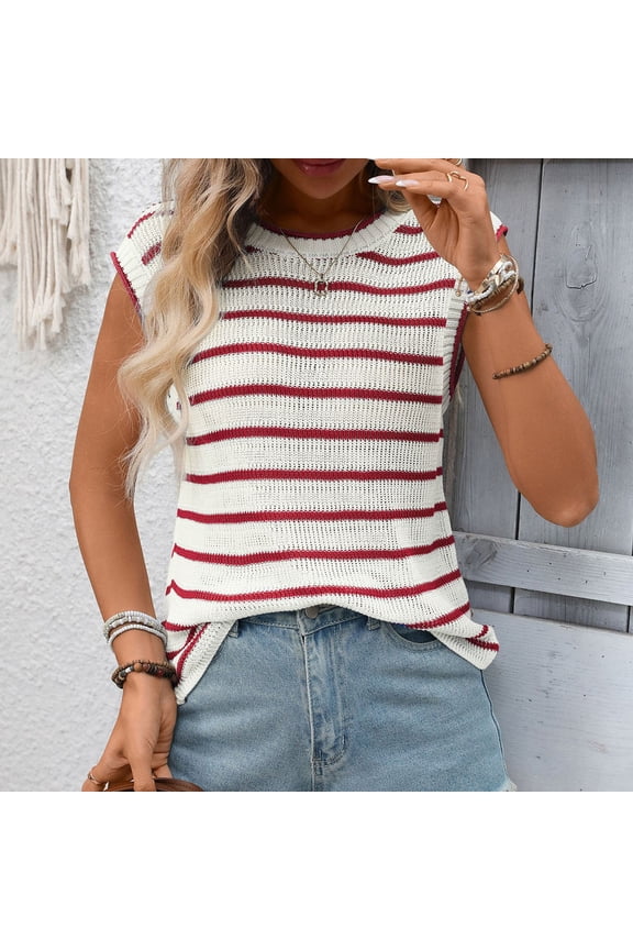 Women's Striped Round Neck Tank Top for Daily Wear and Fashion