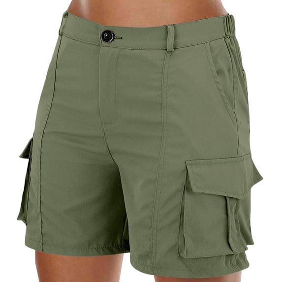 Warop Women's Summer Cargo Shorts, Solid Color with Elastic Back Waist and Multiple Pockets, Utility Casual Shorts for Summer, Casual Wear and Daily Use