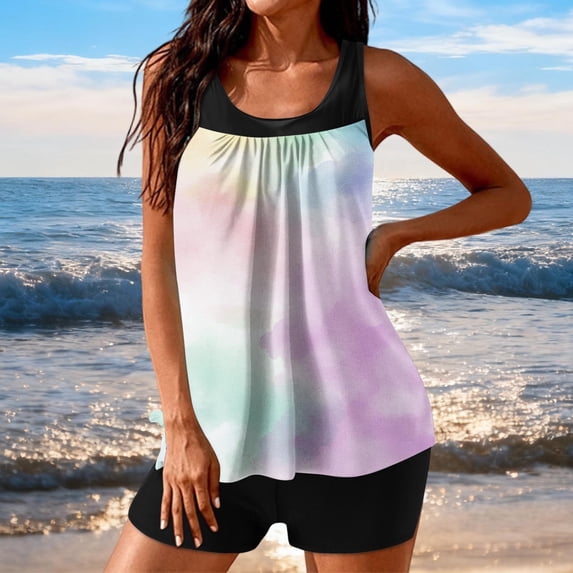 Warop Women's Tankini Swimsuit, Conservative High-Waisted Printed, 2-Piece Swimwear for Beach and Vacation