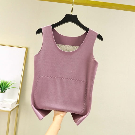 Warop Women's Thermal Vest, Fashionable Sleeveless Round Neck Solid Color, Fleece Lined for Warmth, for Winter Daily Wear