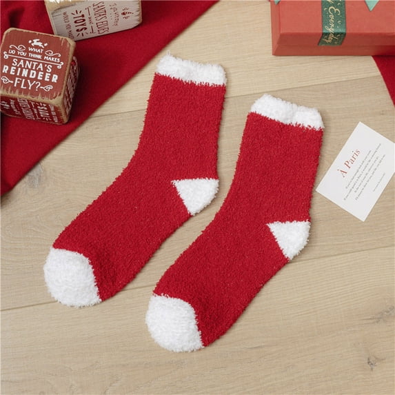Warop Women's Winter Cotton Long Socks, Cute Christmas Gift with Fleece-Lining, Thickened Coral Fleece Mid-Calf Socks for Winter Warmth and Holiday